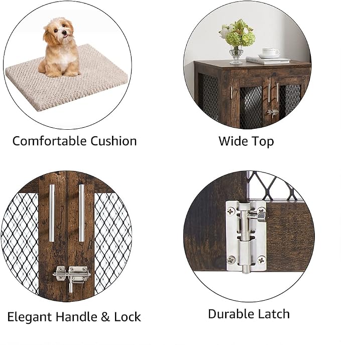 unipaws 23.5 Inch Small Dog Crate Furniture, Wooden Dog Kennel with Cushion | Indoor Wood Dog Cage with Tray and Dog Bed, Inside Side End Table Crate for Puppy, Cats, Min Pigs, Rabbit, Up to 25 lbs