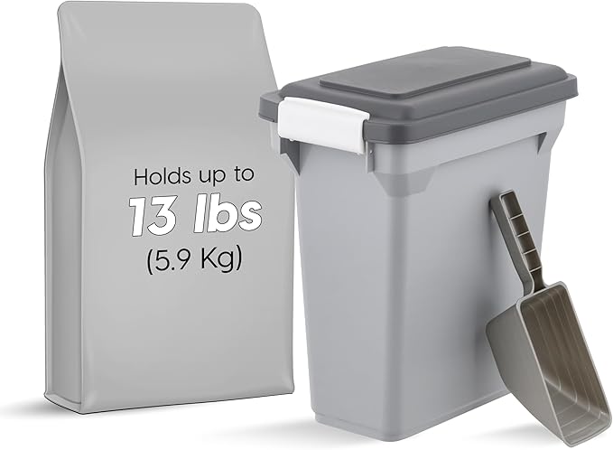 IRIS USA Dog Food Storage Container, Up to 13 lbs, Gray/Dark Gray | Made in the USA, BPA-Free, Airtight Seal, Best for Cat Food, Bird Seed, Chicken Feed, Pet Toys, Treats, Pellets