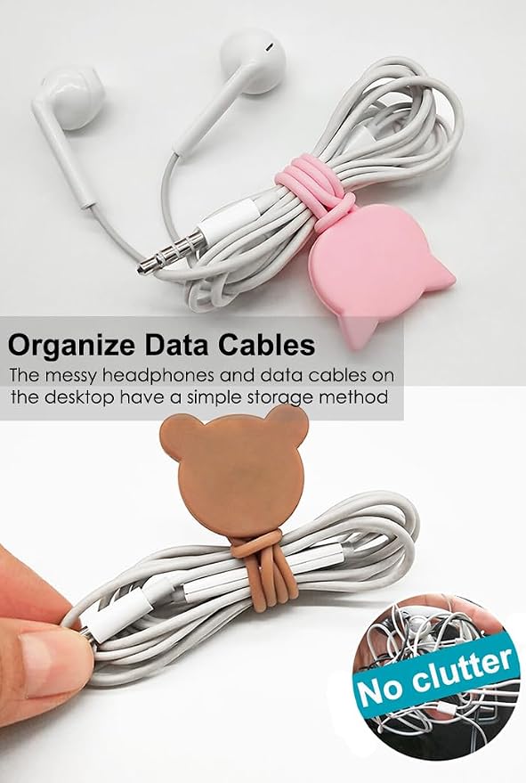 AKOAK Power Cord Organizer - Reusable Silicone Animal Shape Cord Winders - Headphone, Data, Mouse, Umbrella, Coat Hanger - Pack of 6