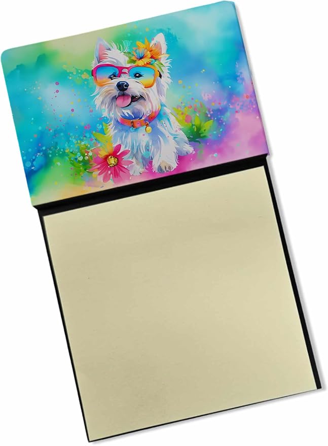 Caroline's Treasures Westie Hippie Dawg Sticky Note Holder Refillable Dispenser Self-Sticky Note Pads, Memo Pads Blank Desk Accessories