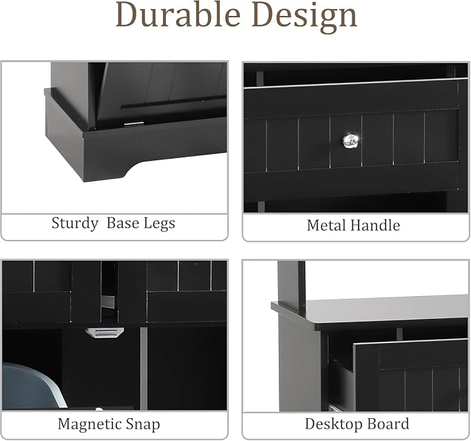 68.4" Kitchen Pantry Storage Cabinet, Freestanding Cupboard with Shelf, 2 Drawers and 1 Tilt Out Trash Cabinet, Tall Cabinets for Kitchen, Dinning Room, Living Room (Glossy Black, Single Tilt)