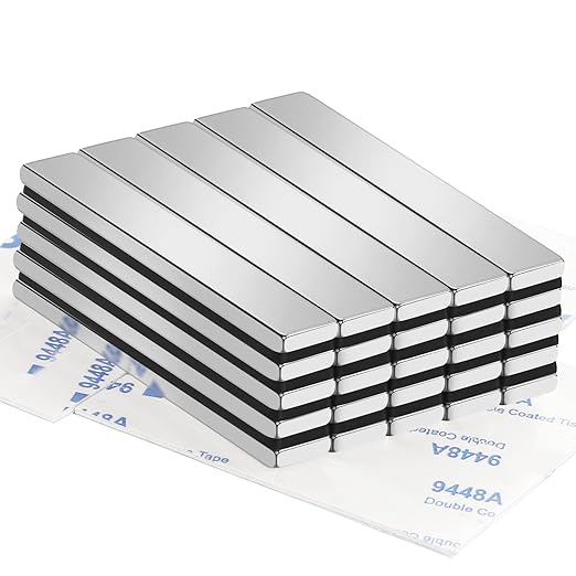 Strong Neodymium Magnets with Adhesive Backing, 25 Pack, 60x10x3 mm | Powerful Rare Earth Bar Magnets, Waterproof Black Magnetic Magnet Strips Heavy Duty for Craft, Kitchen, DIY, Office