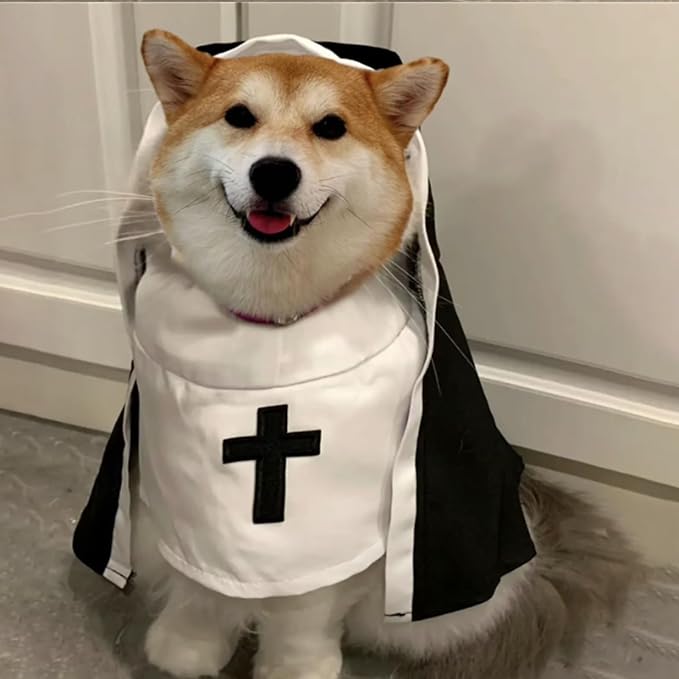 Pet Cat Dog Nun Costume: Cloak Outfit Small Cat Dog Halloween Cosplay Outfit Costume Nun for Small Dogs Puppy Dress Up Pets Apparel Holiday Party Clothes