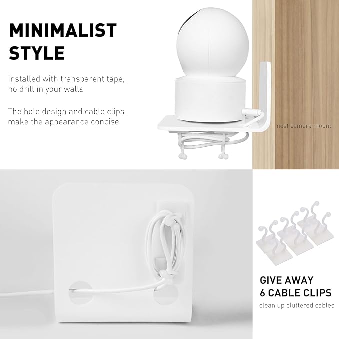 OAPRIRE Small Floating Wall Shelf Set of 3, 4" White Acrylic for Monitors | Universal, with Cable Clips & Tapes, No Drill, Easy to Install, Durable, Fits Security Cameras, Baby Monitors, Speakers