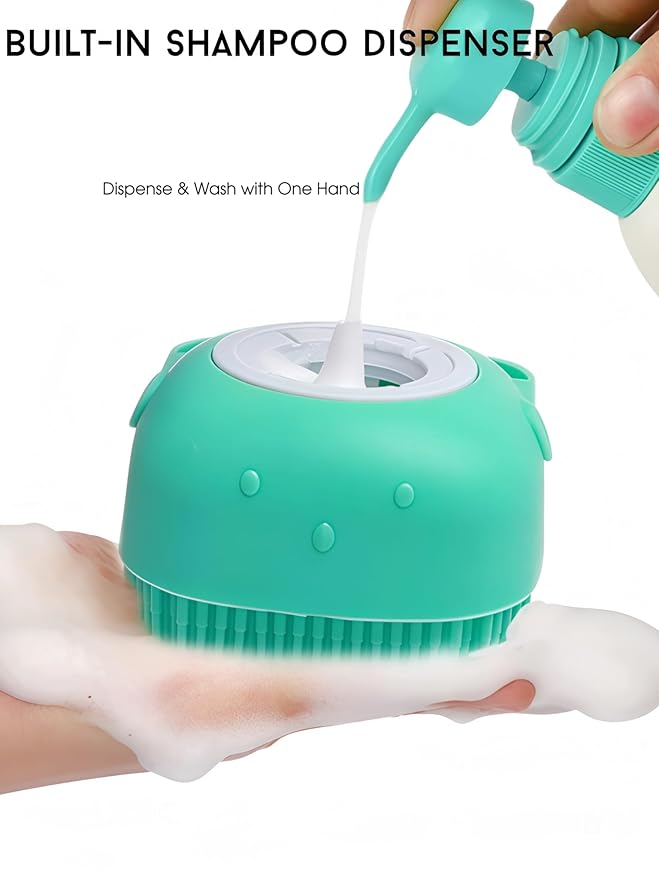 2-in-1 Pet Bath Brush with Shampoo Dispenser – Soft Silicone Grooming Brush for Dogs & Cats – Assorted Colors (Random Color Sent)