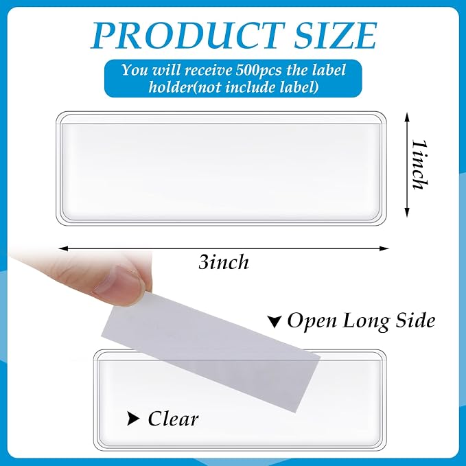 500 Pcs Label Holder Self Adhesive Clear Pocket Bulk 3x3 Inch | Plastic Sticking Shelf Tag for Shelf, Cabinet, Storage Bin Organization, Easy Peel Stick, PVC, Waterproof and Reliable