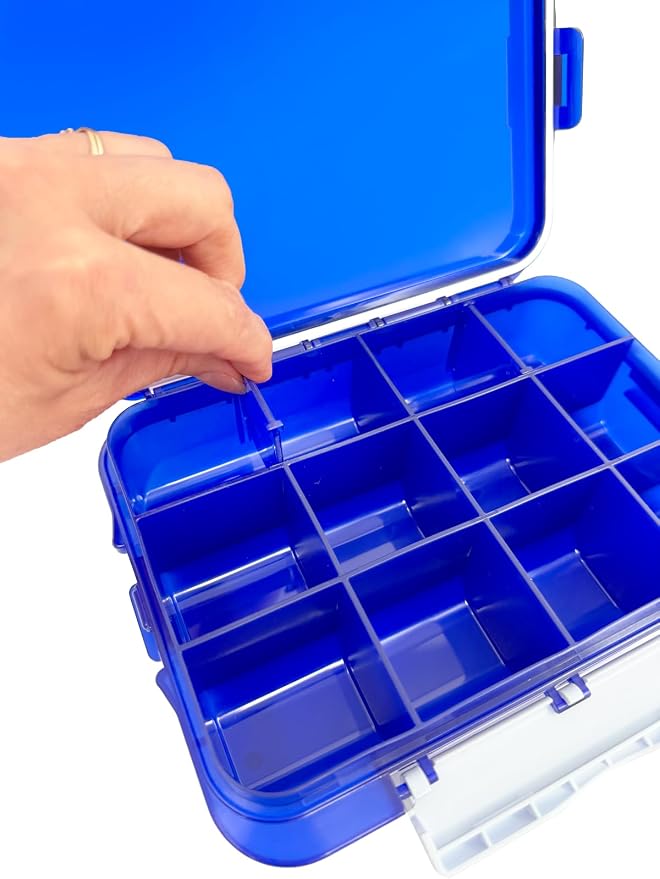12 Compartment Large Pill Case with Airtight Seal - Silicone Gasket Waterproof Med Box with Medication Map and Medical Alert Card (Blue, 1 Pack)