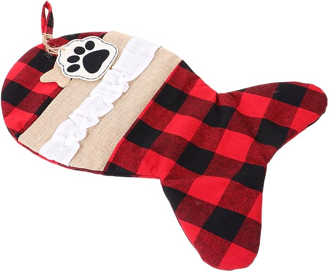 TOVINANNA 1pc Christmas Stockings Pouch Bag for Pets and Plaid Design Holiday Storage for Presents for Christmas Decorations and Tree Fillers