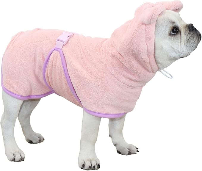 Dog Bathrobe, Microfiber Fast Drying Absorbent Hooded Bath Towel for Puppy Small Medium Large Dog Cat(Pink,M)