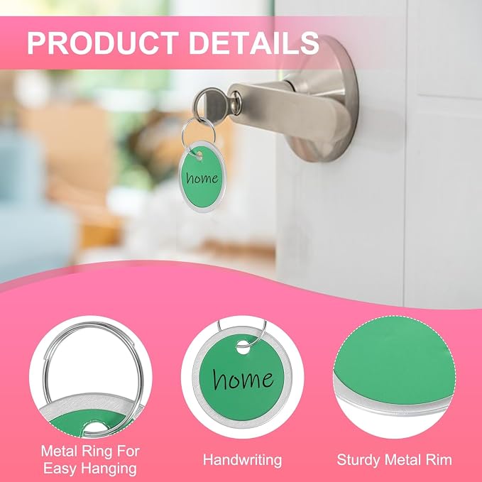 PATIKIL 1.2 Inch Metal Rim Key Tags 25 Pack Blank Round Paper Tags Bulk Writable Keychain Identifiers with Split Rings for Car Door Drawer Key Luggage Pet, Green