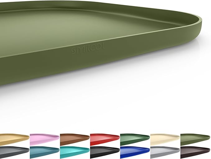 SMILOOL Silicone Pet Feeding Mat with Raised Edge for Food and Water, Dog Bowl Mats, Cat Bowls Placemat with High Lip for Floor Waterproof, Rubber Tray for Cats and Dogs 22 x 14 x0.8 Light Olive Green