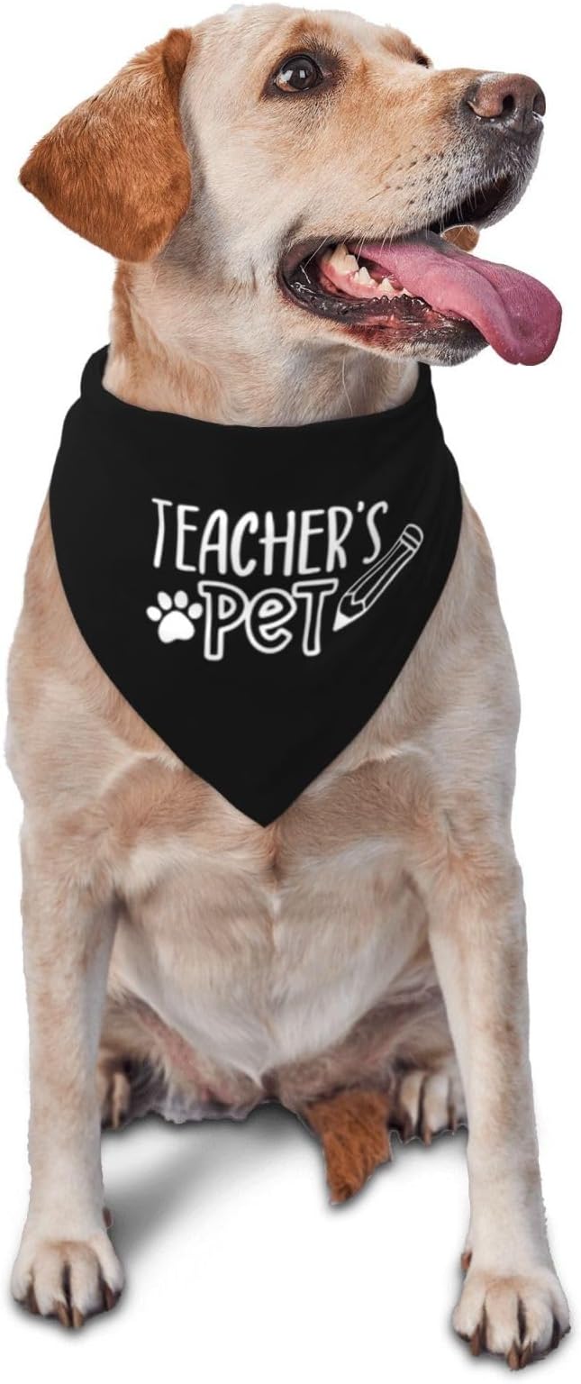 Teacher's Pet Dog Bandana,Funny Bandana Gift,Photo Prop Accessories for Dog Lovers Owner Gift,Triangle Reversible Fall Scarf, Adjustable (Black)