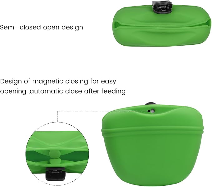 AUDWUD Silicone Dog Treat Pouch with Clicker Magnetic Closure Secure Clip | Upgraded clip keeps your treat pouch secure during training.Magnetic closure allows fast one hand access.Includes dog click