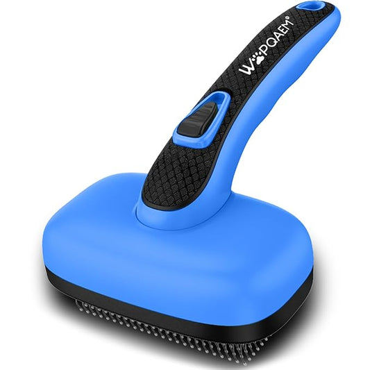 Self Cleaning Slicker Brush for Dog, Cat, Skin Friendly Shedding & Grooming Tool for Long and Short Haired Pets, Easy Clean Retractable Bristles, Blue