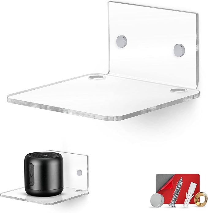 BRAINWAVZ 4.5" Small Baby Monitors & Speaker Wall Mount Shelf, Adhesive & Screw in, Also for Security Cameras, WiFi Routers, Decor, Plants, Photos, Kitchen, Cable Box & More, Universal