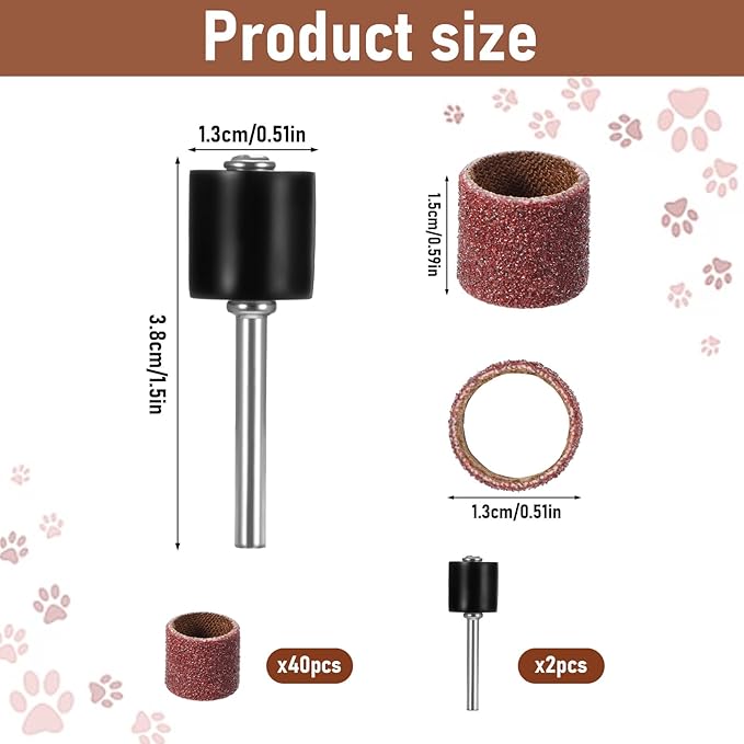 42 Pack Nail Grinder Replacement Kit, Nail Grinders for Dogs Replacement Kit, Pet Nails Grinder with Sanding Drum Bands, Dog Claw Grooming Trimmer Supplies Care, Pet Smoother Claw Care