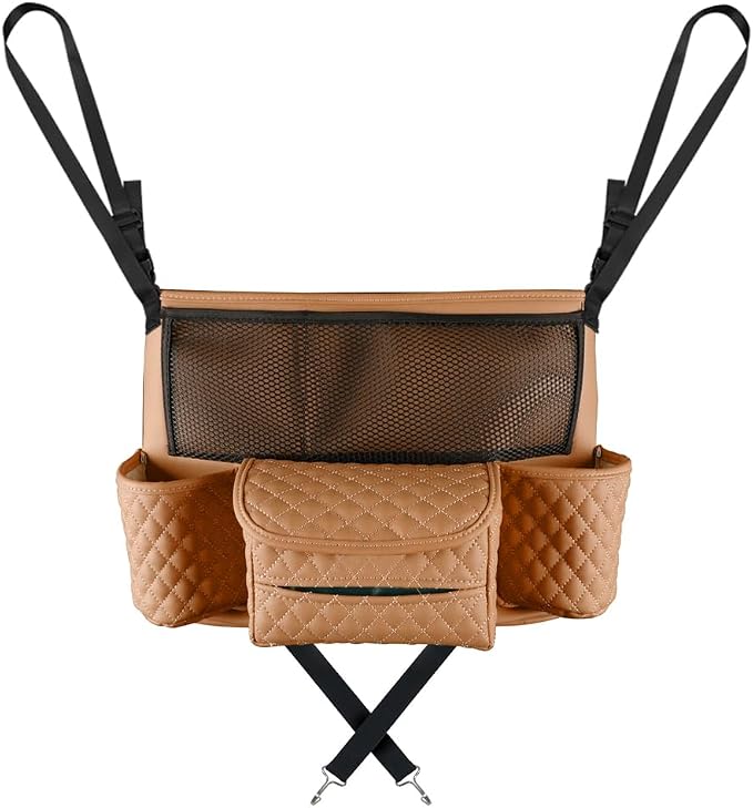Car Organizer, Leather Large Capacity Car Purse Holder for Front Seat, Seat Back Net Bag Double-sided Tissue Storage Handbag Holder Car Accessories (Brown)