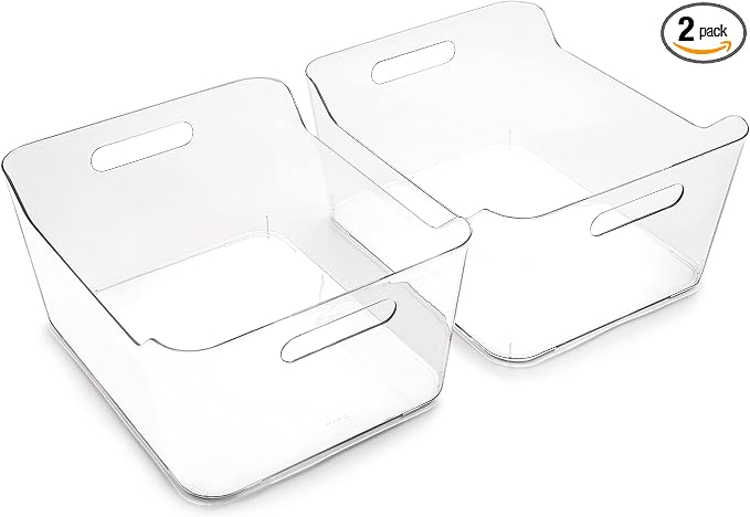 BINO | Plastic Storage Bins, X-Large - 2 Pack, Clear | THE SOHO COLLECTION | Pantry Organizers and Storage Containers Fridge Organizer Bins Kitchen Cabinet Organizer Medicine Cabinet Organizer Bin