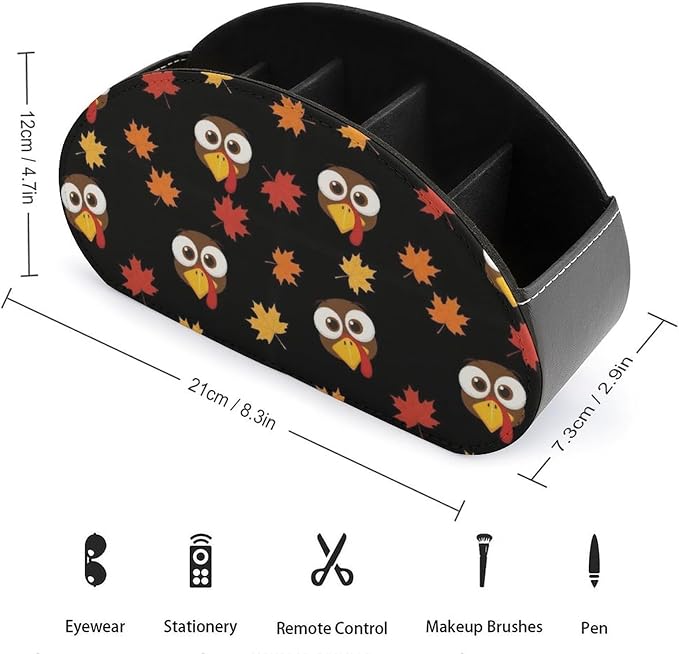 Pu Leather Remote Control Holder Turkey 5 Slot Desk Caddy Box | Turkey Office Desktop Storage Organizer for Controller, Media Player, Stationery Supplies