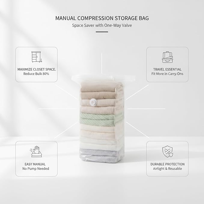 1 Pack Manual Compression Storage Bag, Space Saver with One-Way Valve for Travel and Closet Organization, Durable PET PE Material