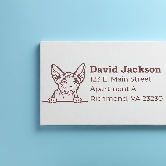 Peeking Minskin Cat Return Address Stamp Self-Inking - Personalized Stamp | Choice of 11 ink colors. Rubber Address Stamp for Cat Moms. Minskin Cat Custom Address Stamp. 4 case colors. Made to order.