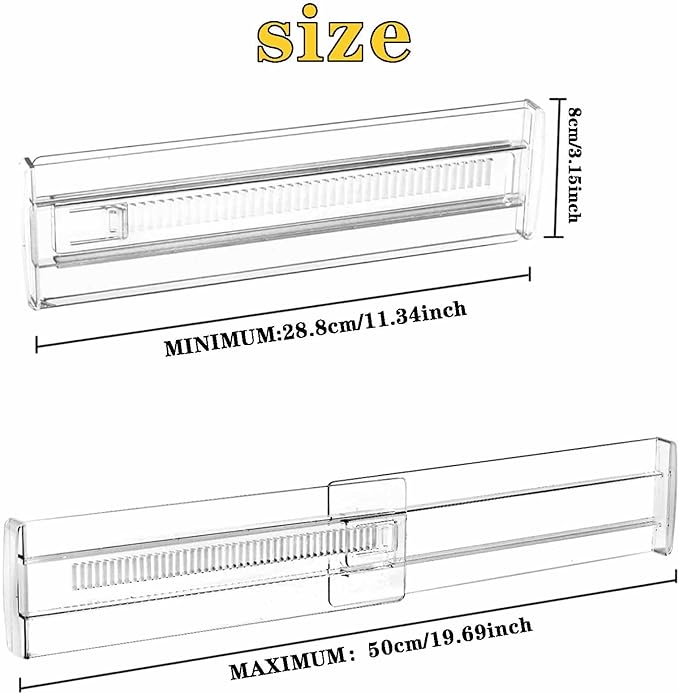 Drawer Dividers for Clothes,3.15" High 11.34"-19.69"(4pcs, white‌) | Adjustable Expandable Dresser Drawer Organizer, Clear Plastic Separators for Dresser, Baby Clothing