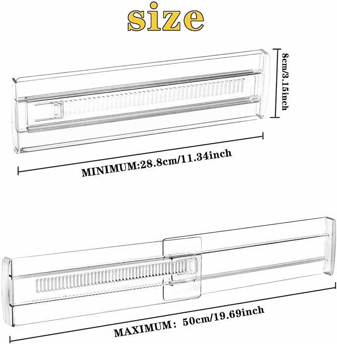 Drawer Dividers for Clothes, 3.15" High 11.34"-19.69" (8pcs, white‌) | Adjustable Expandable Dresser Drawer Organizer, Clear Plastic Separators for Dresser, Baby Clothing