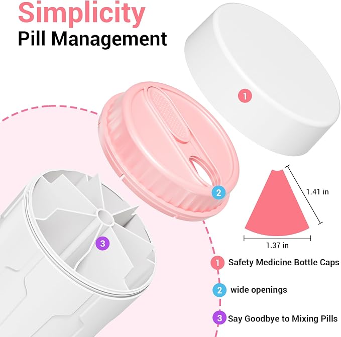 Betife XXL 7-Day Pill Organizer, Large Travel Pill Dispenser Bottle | Anti-mix, BPA-free ABS, Holds 32 fish-oil softgels per compartment, 21 labels, Pocket-size for travel, supplements.