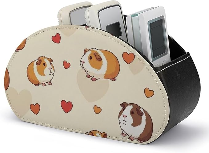 TV Remote Controllers Holder Cute Guinea Pig Pets Bedside Table Organizer | Desktop Storage Caddy Box, Cute Guinea Pig Pets, Pu Leather, 5 Compartments for Controller, Media Player