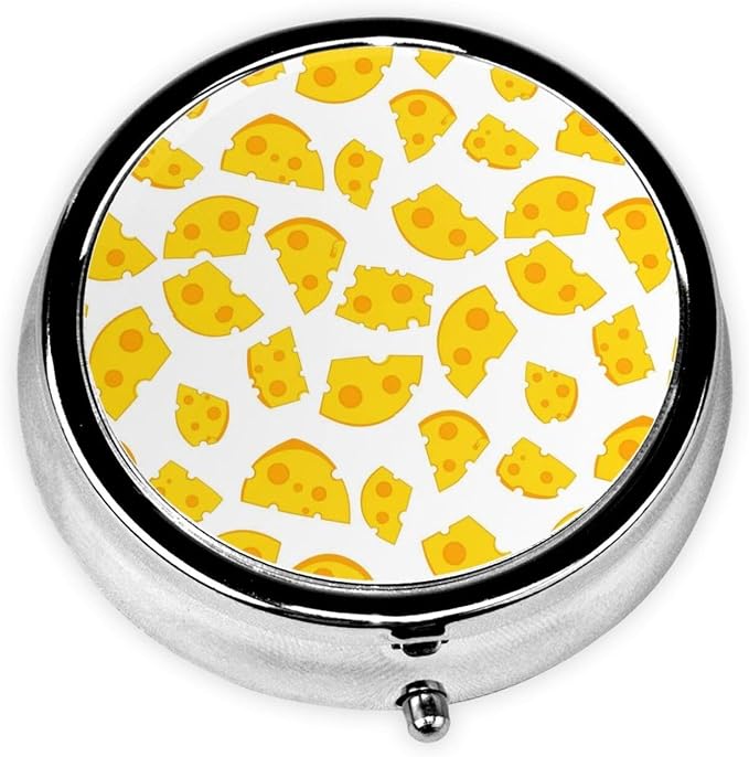 Compact Pill Box, Cheese Holes Black Pattern Round Waterproof Case, Travel Organizer for Supplements, Purse Pocket Container for Daily Office Use