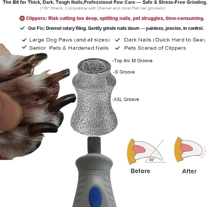Painless for Dremel Dog Nail Grinder Attachment Replacement Heads - Diamond Bit Refill Tips Fit Dremel 7760 & 7350, Smooth Grinder Tool Accessories for Small/Medium/Large Dog/Cat Thick Nail Grinding