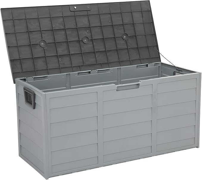 Outdoor Storage Box with Wheels, 75 Gallon Mobile Waterproof Resin Deck Box, Plastic Lockable Containers for Backyard Patio Cushions, Garden Tools, Pool Accessories, UV-Resistant Furniture