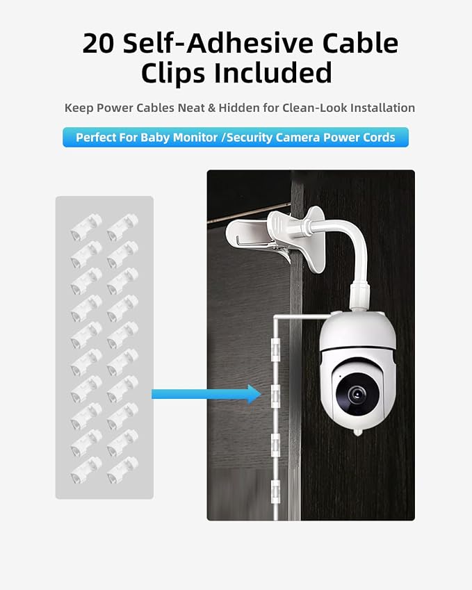 Universal Baby Monitor Camera Mount Kit with Type-C USB Extension Cable | Fits Most Baby Monitors/Home Security Camera, 1/4"-20 Male Thread, 16.4ft USB C extension cable, 20PCS Cable Clips Included