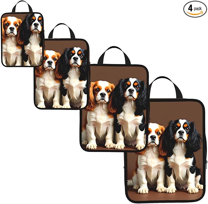 Cute Pet Dog Compression Packing Cubes Set Of 4, Lightweight Expandable Travel Organizer Bags With Double Zipper For Vacation Business
