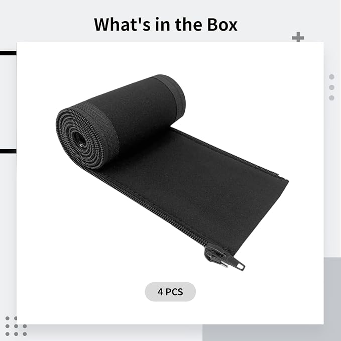 4 PCS Zipper Cable Organizer Sleeves, Cable Management Sleeve for TV and Computer Cords, Black Polyester, Reliable and Easy to Use ，and Effectively Prevent Pets from Chewing