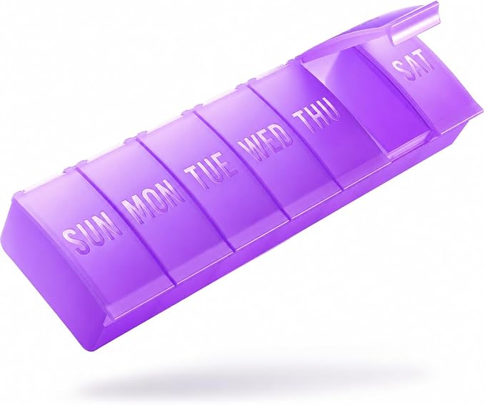 Barhon Large Pill Organizer Weekly, Vitamin Case Box Large Capacity Compartments, 7 Day Pill Containers for Medicine Supplements Fish Oil, Lavender