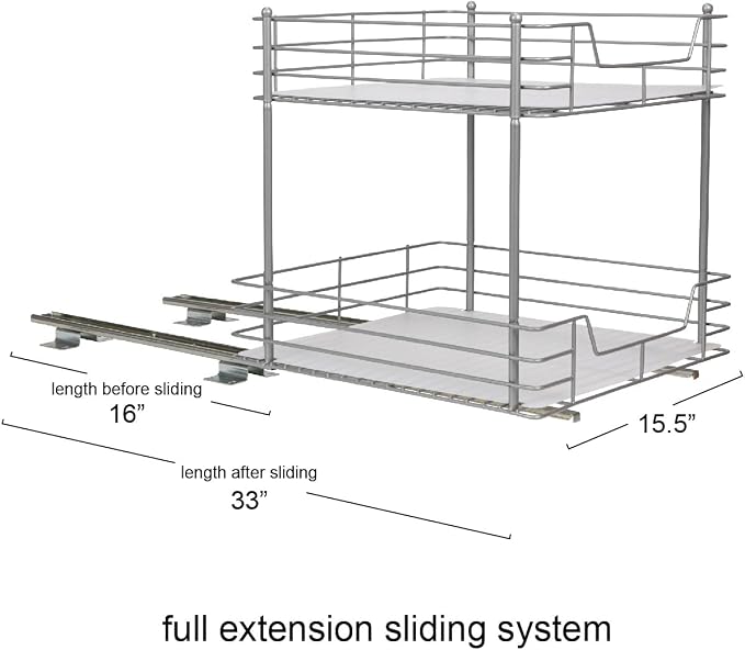 Household Essentials Brushed Steel & Plastic Two-Tier Pantry Organizer, Silver