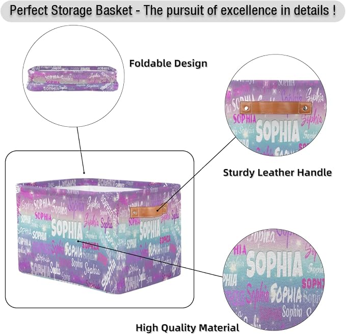 Custom Storage Basket with Handles, Purple Blue Galaxy with Stars | Organizing Boys Girls Pets Toys Closet Shelf Clothes Books