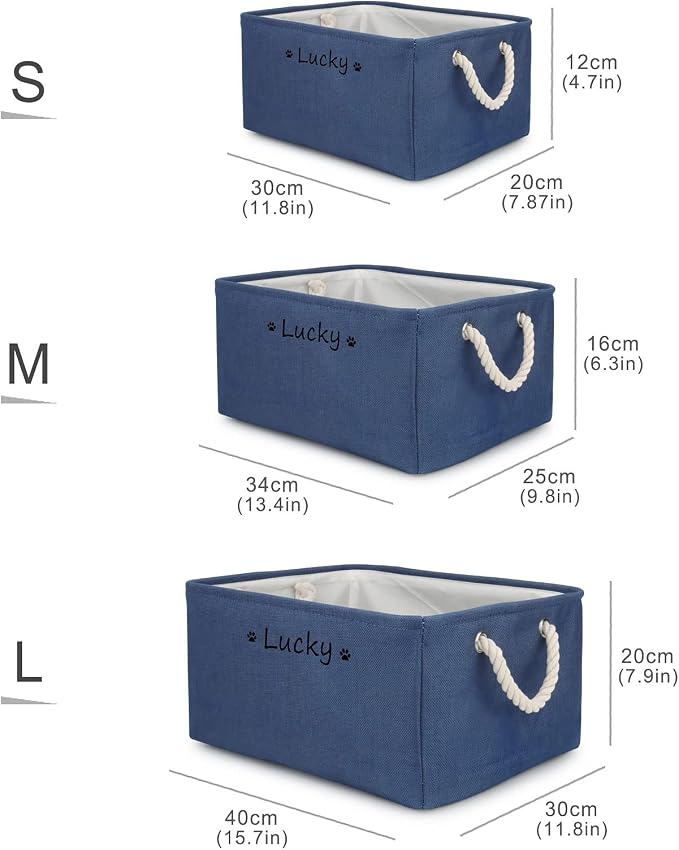 Personalized Dog Toy Storage Basket Bin, Customized Pet's Name Storage, Collapsible Organizer Box for Dog Toys, Clothing, Apparel & Accessories (Navy blue, L)