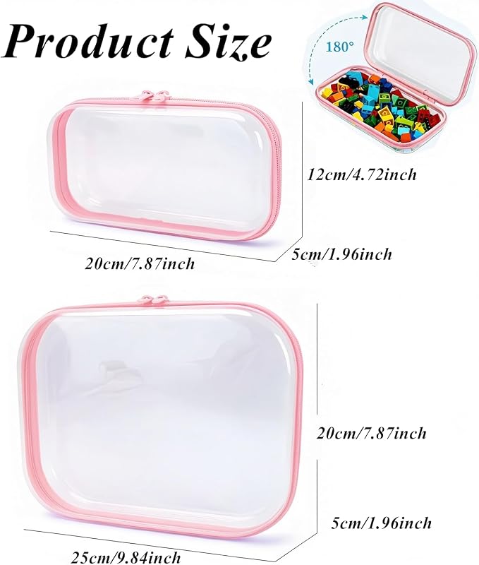 4 pcs Clear Hard Shell Zipper Case, Water-Resistant Travel Makeup Bag, Diaper Bag Organizer Pouches,Clear Toiletry Bags (Pink)