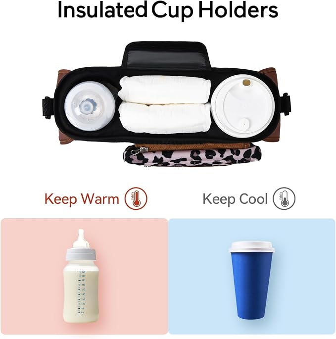 Momcozy Universal Stroller Organizer with Insulated Cup Holder | Detachable Phone Bag and Shoulder Strap, Fits for Uppababy, Baby Jogger, Britax, BOB, Umbrella, and Pet Strollers