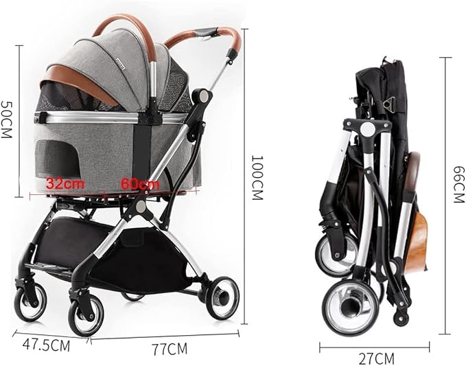 Pet Stroller Strolling Cart Dog Cat Cage 4 Wheels Jogger for Medium Small Dogs Cats Travel Folding Carrier Waterproof Puppy Strollers (Gray(Grey))