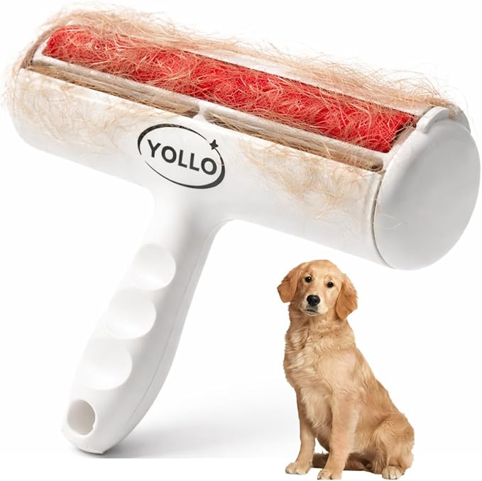 YOLLO Roller Pet Hair Remover – Original Size Reusable Lint Roller for Cat & Dog Hair on Furniture, Couch, Carpet, Car, Rugs & Bedding – Portable, Eco-Friendly (White)
