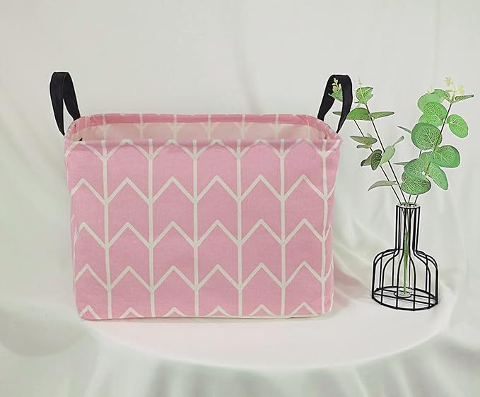 Baby Storage Basket Nursery Box Laundry Hamper Organization Bins for Toys and Clothes with Handles (Pink)
