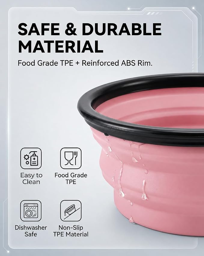 Rest-Eazzzy Collapsible Dog Bowls, 2 Pack Sturdy Portable Dog Water Bowls | Wear-Resistant TPE, Anti-Dust Foldable Travel Dog & Cat Bowls for Camping Walking Hiking with Carabiners