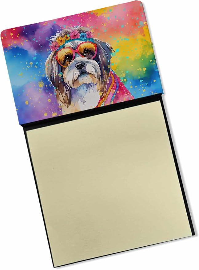 Caroline's Treasures Shih Tzu Hippie Dawg Sticky Note Holder Refillable Dispenser Self-Sticky Note Pads, Memo Pads Blank Desk Accessories