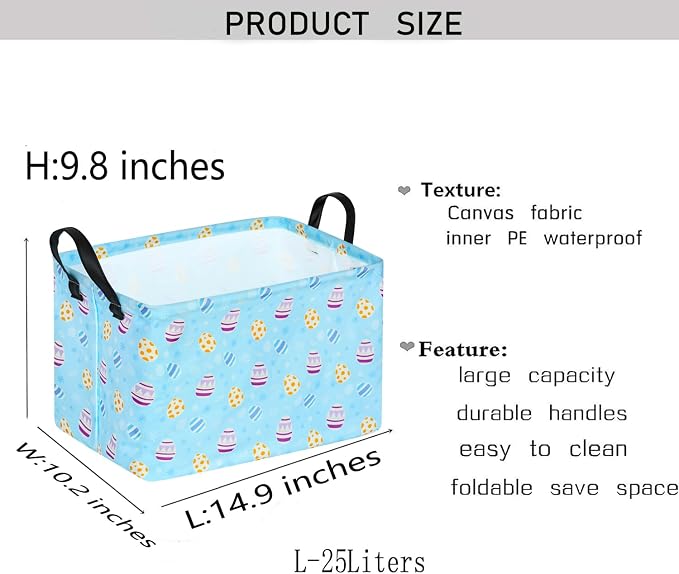 Bunny Easter Eggs Basket Storage Basket Gift Shelf Basket Storage Bin, Nursery Basket Organizer Box for With Handles for Room Deco