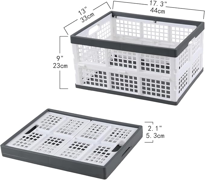 Rosebloom 34 L Plastic Folding Crate, Collapsible Storage Crates, 4 Packs | Stackable Rectangle Flodable Organization Crate Baskets