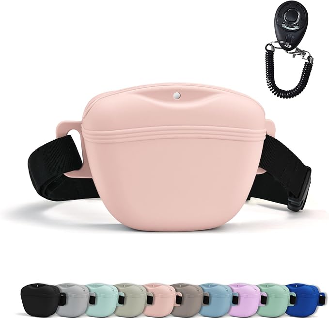 AUDWUD Magnetic Silicone Dog Treat Pouch with Adjustable Belt | Fits All Waist Sizes.Hands free with adjustable strap 31"-49.5",Magnetic spill proof seal for active,flexible