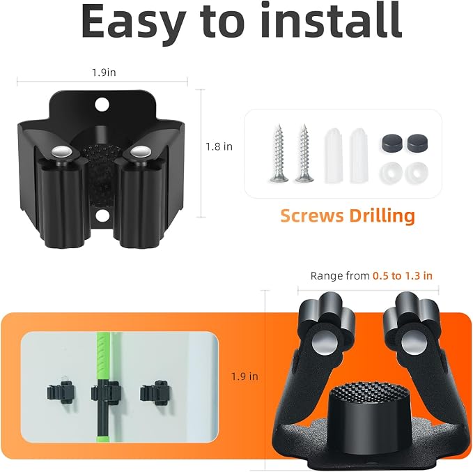 5 PCS Broom Holder Wall Mount, Upgraded Heavy Duty Mop and Broom Holder Wall Mount, Stainless Steel Broom Hanger Mop Holder Rack for Kitchen Laundry Garden Tool Organizer